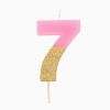Vela 7 Rosa Dourado Glitter